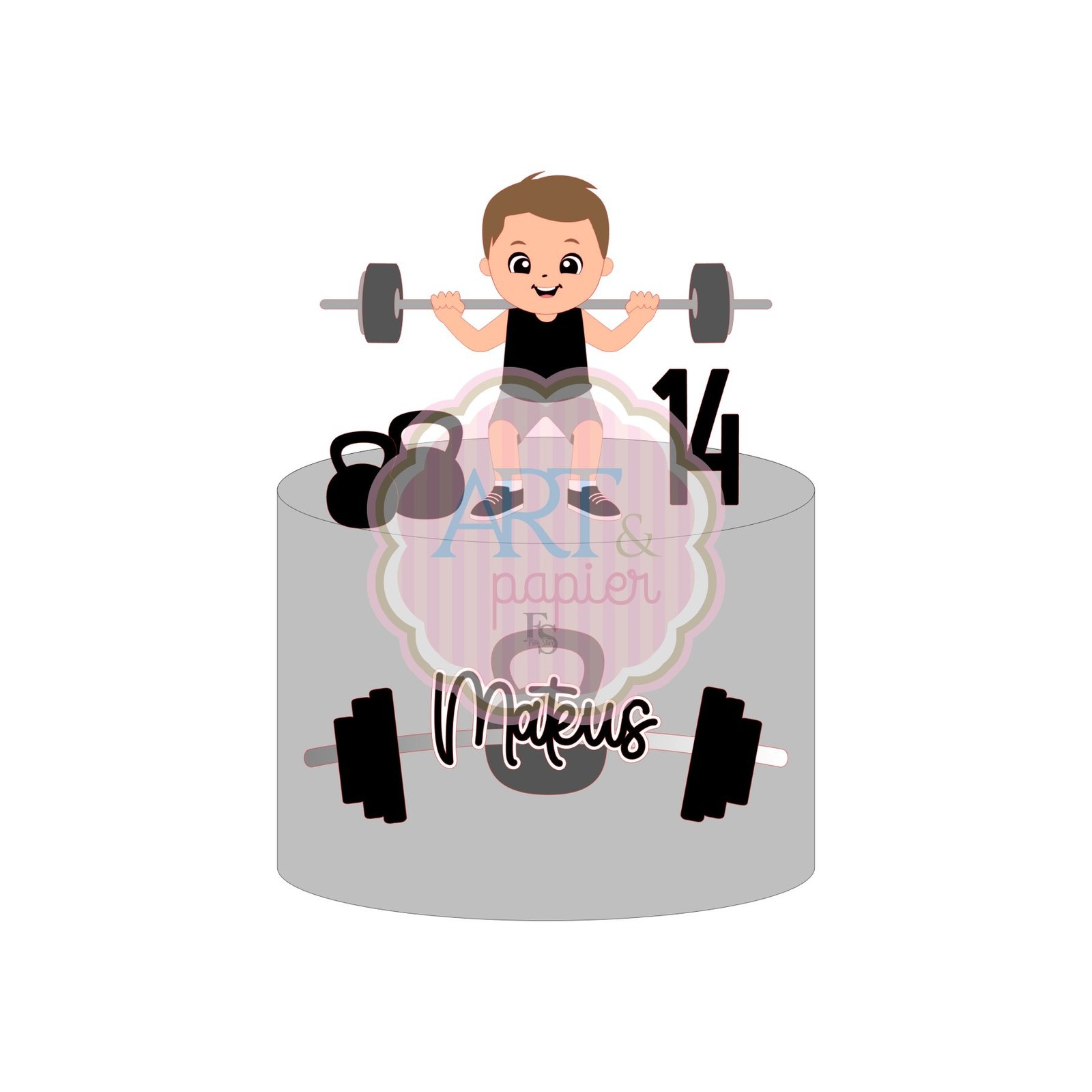 17 - Topo de Bolo Fitness Menino_ Topo de Bolo - Academia - Arquivo Digital - Imagem 1