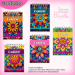 Arquivo Digital Caderno A5 para colorir Mandala