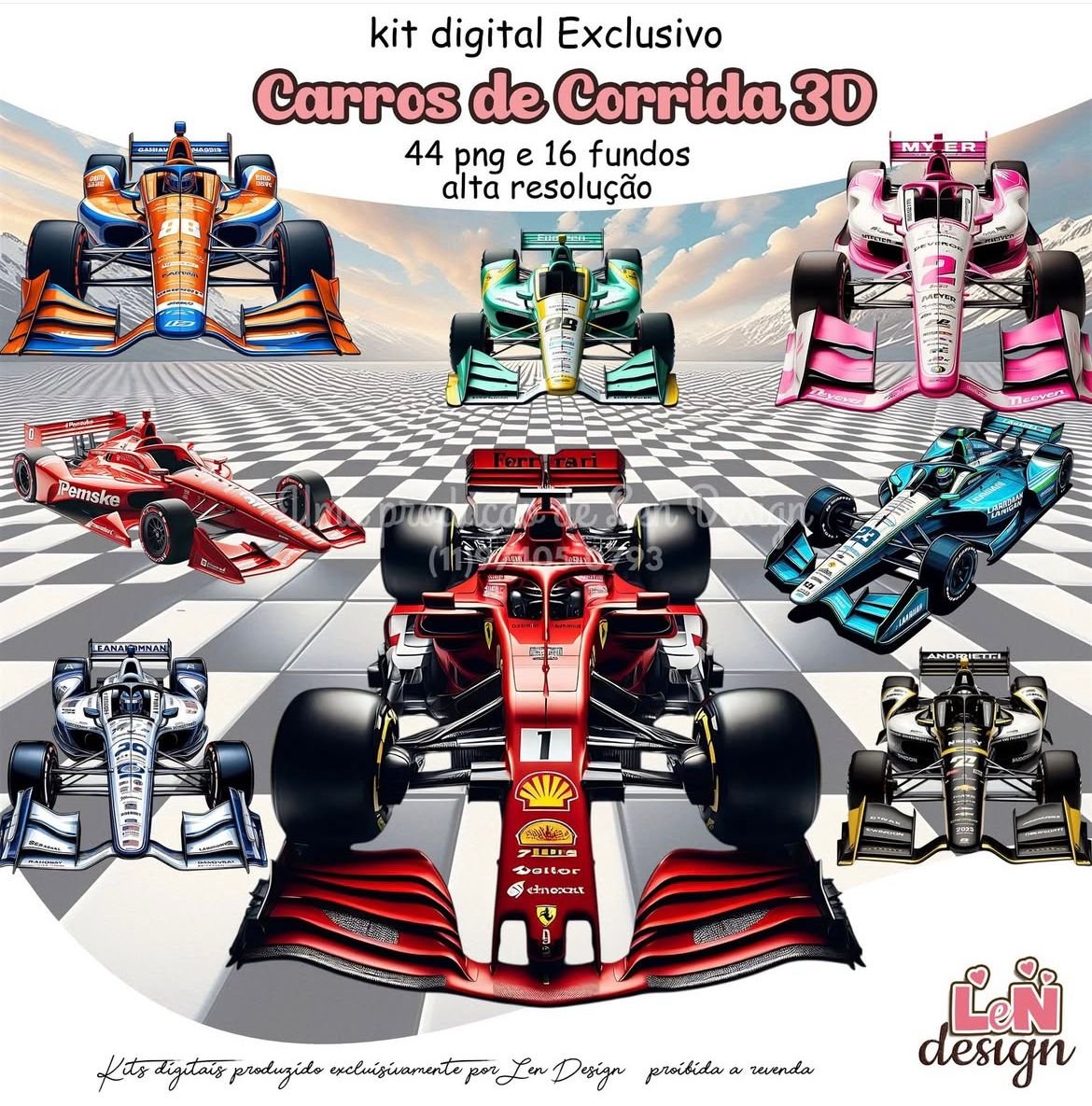 30 - Carros de Corrida 3D Kit Digital Carros De Corrida 3D - Imagem 1