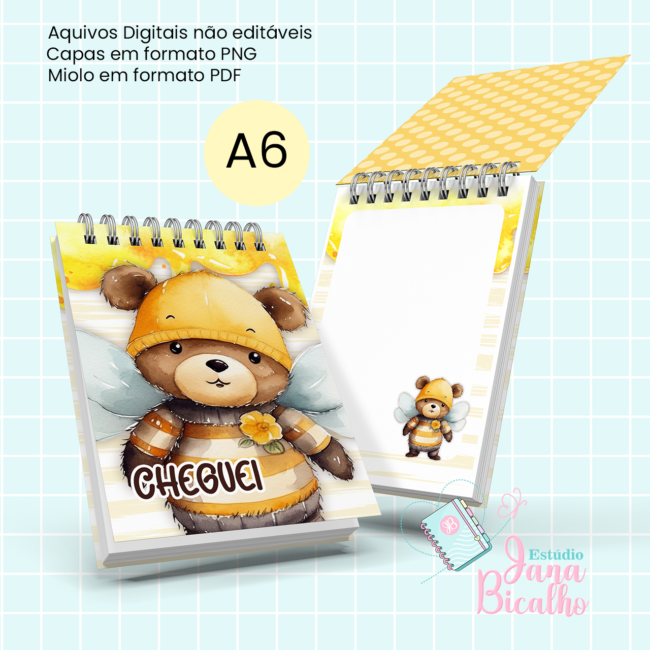 32 - Capas-e-Miolo_bloquinho_A6_-Abelhinha-Cute_Menino Arquivo Digital Capas e Miolos A6 Abelhinha - Imagem 1