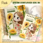 Arquivo Digital Caderno Pautado A5+Bloquinho A6 Spring Sunflower Girl 8