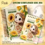 Arquivo Digital Caderno Pautado A5+Bloquinho A6 Spring Sunflower Girl 10