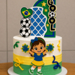 Topo de Bolo - Vai Brasil Menina com Pompom - Arquivo Digital