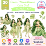 Kit Digital Green Monochrome Cute Girl