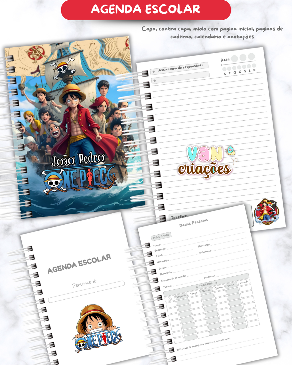 12 - ENCADERNAÇÃO ONE PIECE Agenda Escolar One Piece - Arquivo Digital - Imagem 1