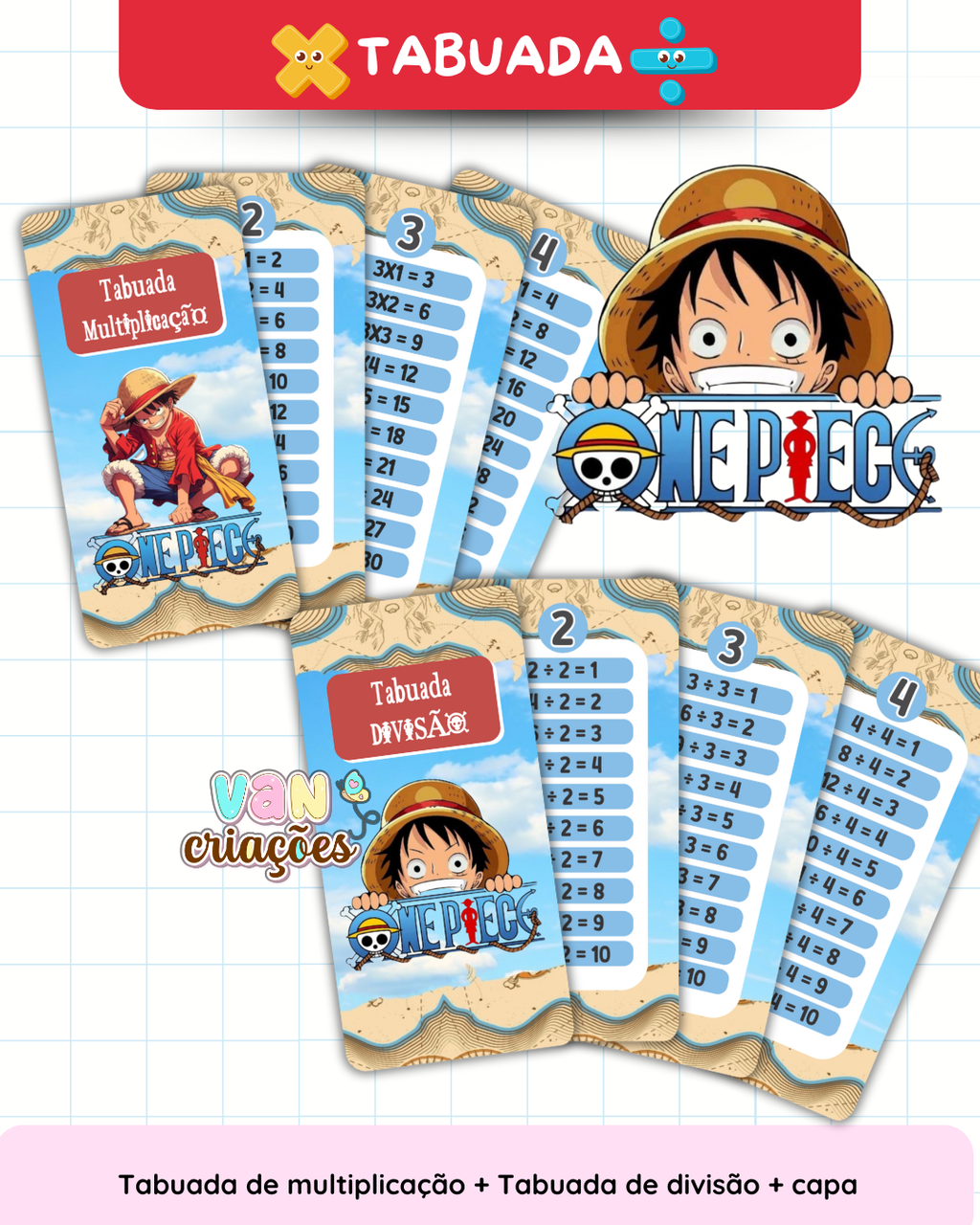 14 - TABUADA ONE PIECE Tabuada One Piece - Arquivo Digital - Imagem 1