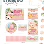 Etiquetas Escolar Fazendinha Rosa - Arquivo Digital