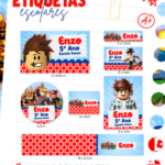 Etiquetas Escolar Roblox Azul - Arquivo Digital