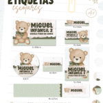 Etiquetas Escolar Ursinho Verde - Arquivo Digital