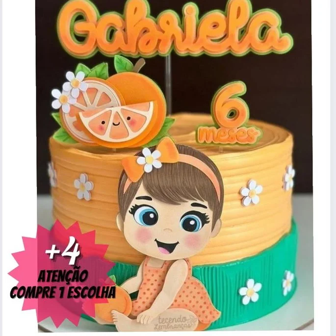 1 - TOPO LARANJINHA MENINA CAMADAS Topo de Bolo - Laranjinha - Arquivo Digital - Imagem 1