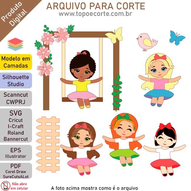 19 - Topo De Bolo Menina Topo de Bolo - Menina - Arquivo Digital - Imagem 1
