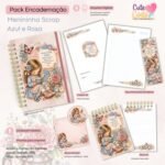 Menina Scrap Rosa e Azul - Caderno Pautado A5 + Bloquinho A6 + Extras - Arquivo Digital