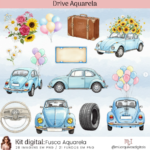 Kit Digital Fusca Azul Aquarela