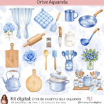 Kit Digital Chá de Cozinha Azul Aquarela