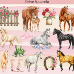Kit Digital Cavalos Aquarela