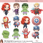 Kit Digital Vingadores Cute Aquarela