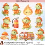 Kit Digital Dino Bombeiro Aquarela