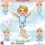 Kit Digital Anjinhos Azul Aquarela