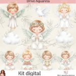 Kit Digital Anjinhos Batizado Aquarela