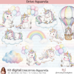 Kit Digital Unicórnio Aquarela