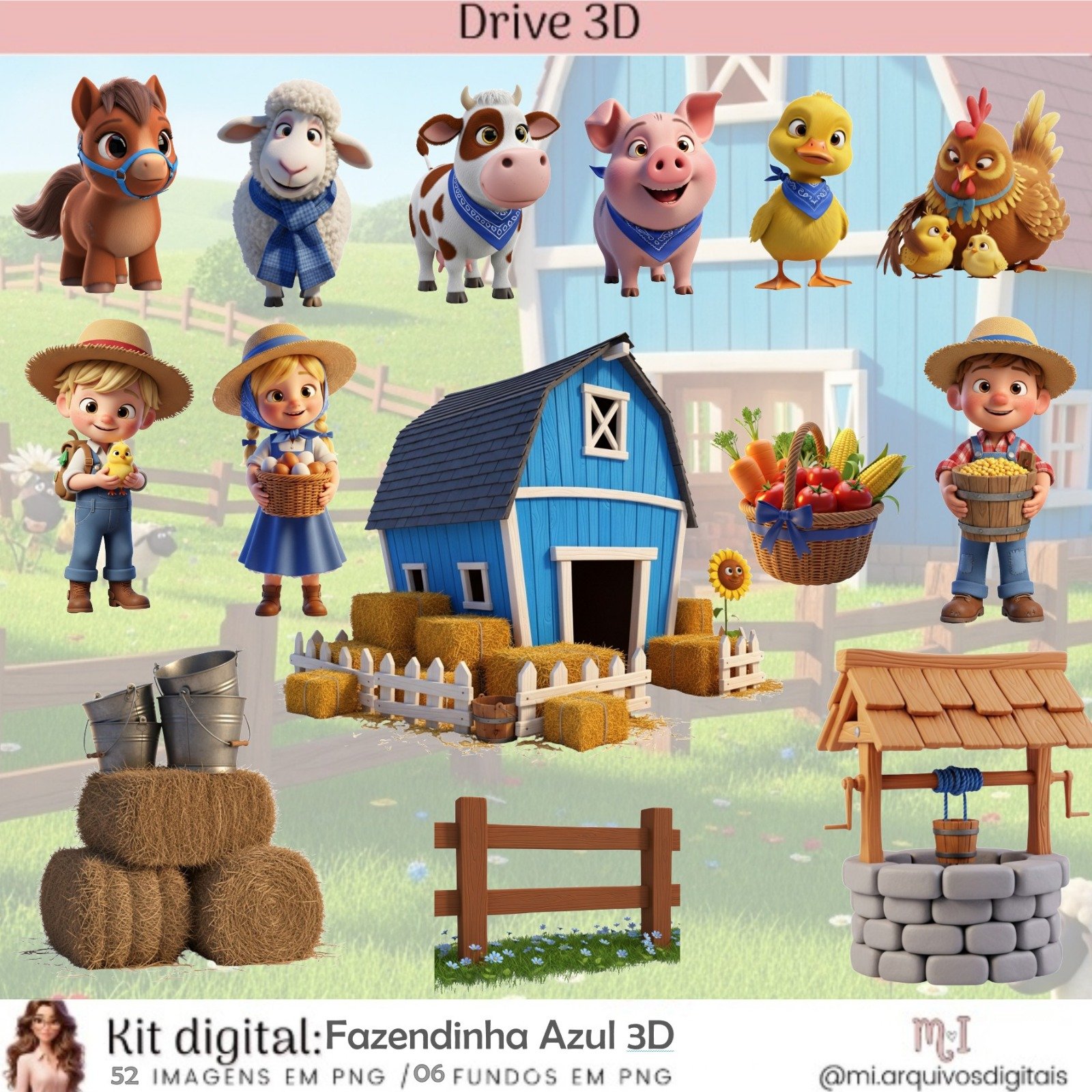 61 - Fazendinha Azul 3D Kit Digital Fazendinha Azul 3D - Imagem 1