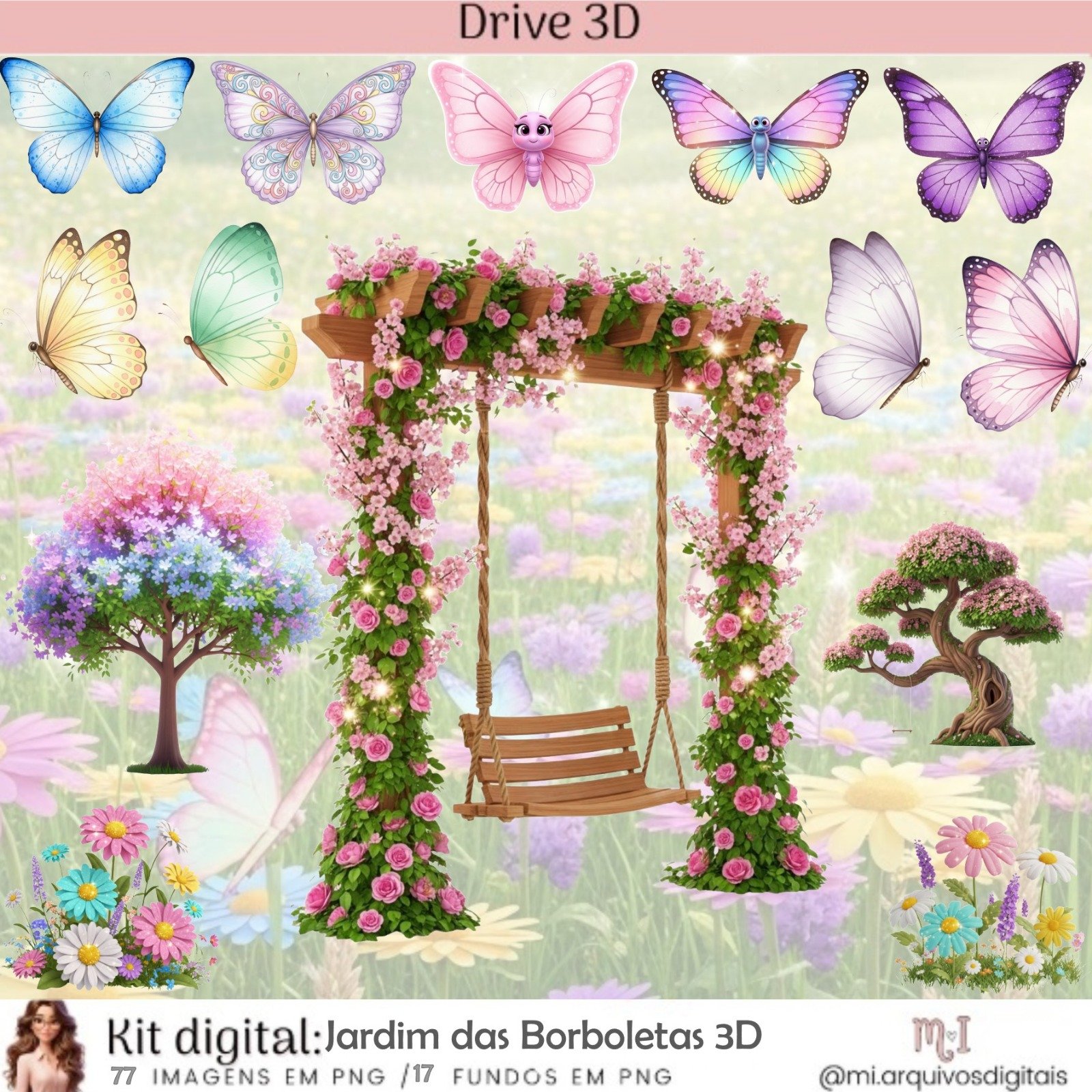 64 - Jardim das borboletas 3D Kit Digital Jardim das Borboletas - Imagem 1