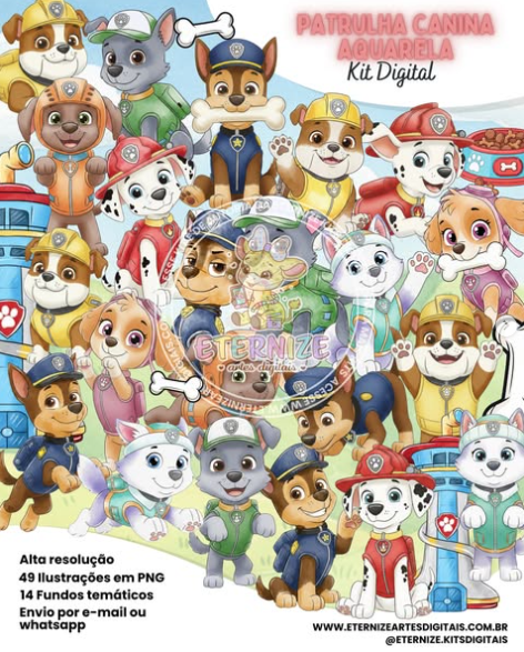 75 - Patrulha Canina Aquarela Kit Digital Patrulha Canina Aquarela - Imagem 1