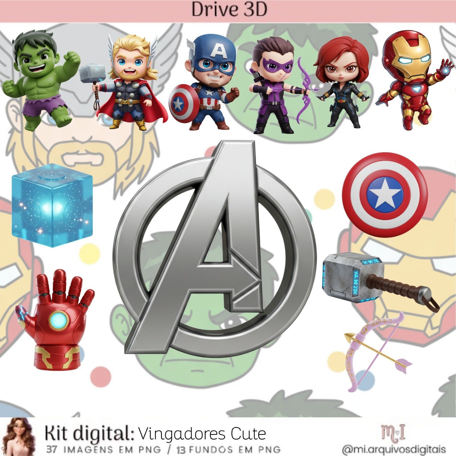 78 - Vingadores Cute 3D Kit Digital Vingadores Cute 3D - Imagem 1