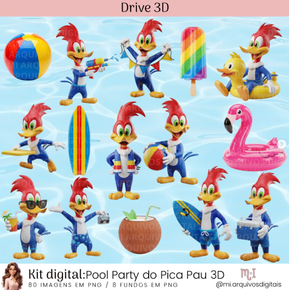 80 - Pool Party do Pica pau 3D Kit Digital Pool Party Pica Pau - Imagem 1