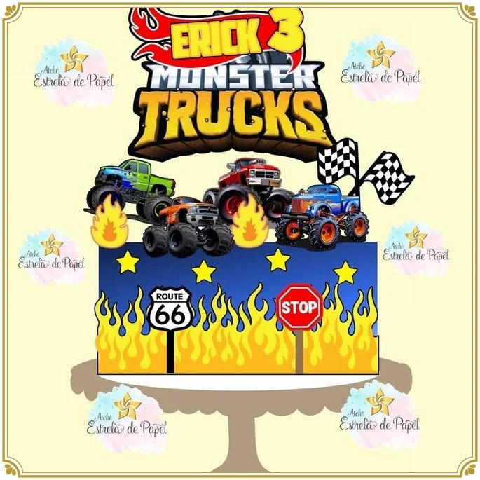 1 - Topo De Bolo Monster Trucks Topo de Bolo - Monster Trucks - Arquivo Digital - Imagem 1