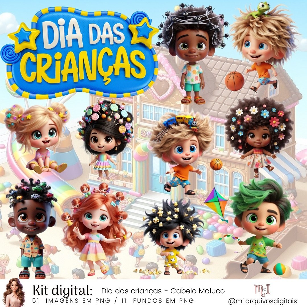 126 - Dia das Crianças Cabelo Maluco Kit Digital Dia das Crianças Cabelo Maluco - Imagem 1