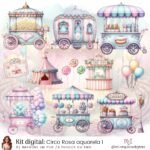 Kit Digital Circo Rosa Aquarela